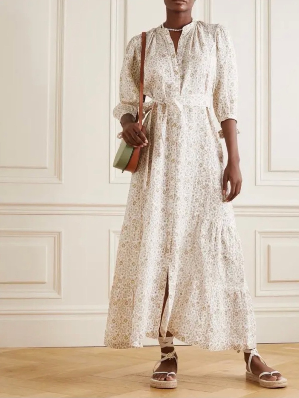 Hannah Artwear Floral Maxi Dress Size L New Belted Prairie Midi Dress Neutral